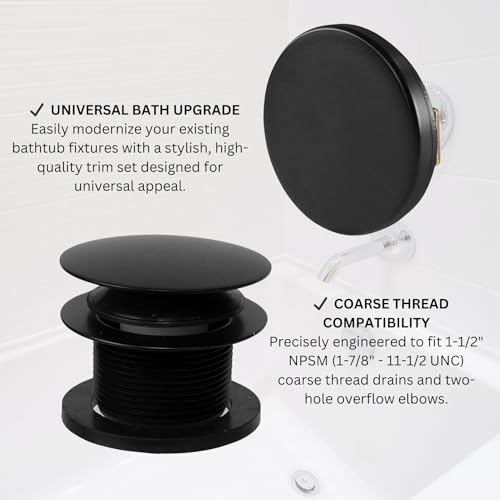 Westbrass A398RK-62 1-1/2" NPSM Coarse Thread Mushroom Tip-Toe Bathtub Drain Stopper with Illusionary Overflow Faceplate, Matte Black - color: Matte Black