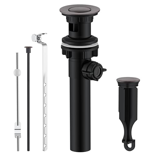 KENES Oil Rubbed Bronze Bathroom Sink Drain Assembly with Lift Rod, Bathroom Sink Drain with Overflow, Lavatory Pop Up Drain Stopper for Bathroom Vanity Sink, LJ-P701-8 - color: Oil-rubbed Bronze, size: Small Pop up Cap (With Overflow)