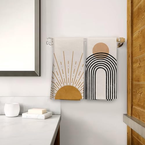 OHSUL Boho Sun Sunrise Sunset Sunshine Line Rainbow Highly Absorbent Kitchen Towels Dish Towels Dish Cloth Set of 2,Bohemian Hand Towels Tea Towel for Bathroom Kitchen Decor,Boho Lover Gifts - color: Color-2