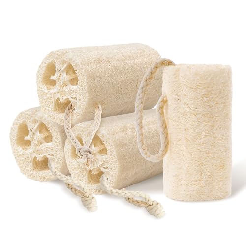 Natural Loofah Sponge Exfoliating Body Scrubbe34212424r Men Women,Reusable Bath Sponge for Shower Face, Back & Body,Eco-Friendly Bath Loofah for Deep Cleansing &Smooth Skin 4Pcs