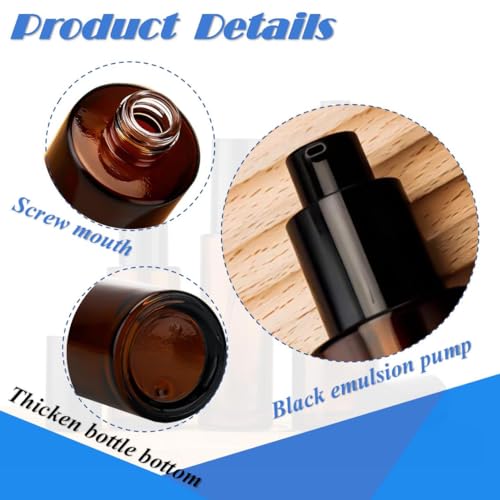4Pcs 60ml Amber Lotion Pump Bottle Refillable Empty Glass Bottle Travel Size Cosmetic Containers for Liquid Soap, Shampoo, Conditioner, Serum