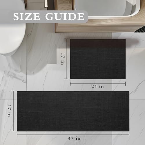 YIHOUSE Black Bathroom Rug Set, 2 Piece, 17"x24" + 17"x47", Non Slip, Quick Dry, Thin, Bath Mat for Bathroom and Kitchen - color: Black, size: 2 Piece (17"x24" + 17"x47")
