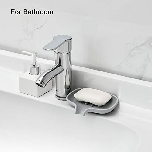 SUBEKYU Silicone Soap Dish for Bathroom,Bar Soap Holder for Shower with Draining Tray, Waterfall Soap Tray for Kitchen Sink, Set of 2 (2 * Gray) - color: 2 * Gray