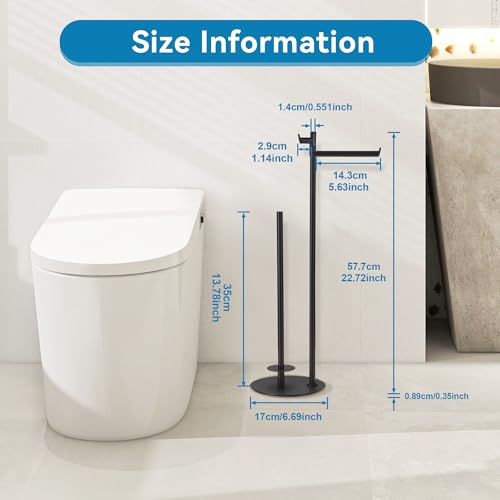 BGL Toilet Paper Holder Stand, SUS304 Stainless Steel Matte Black, Weighted Base, Holds 5 Jumbo Rolls, Space-Saving Modern Bathroom Storage with Built-in Hook - color: Matte Black