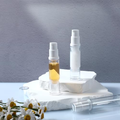4 Pcs Empty Airless Pump Bottles, Refillable Clear Travel Pump Bottle Lotion Container Vacuum Cosmetic Container Presspump Bottle for DIY Foundation Gel Lotion Moisturiser Shampoo Toiletry(10ml)