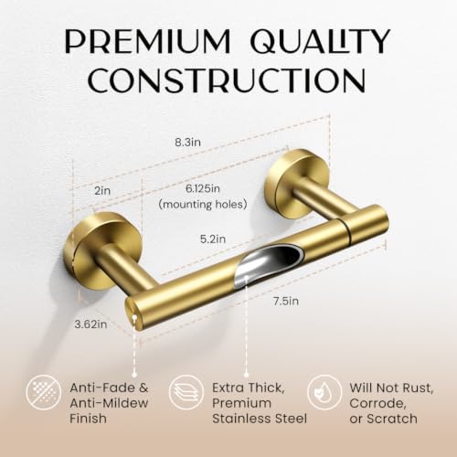 Day Moon™ Toilet Paper Holder Wall Mount, Modern Roll Holder for Bathroom, Stainless Steel Rustproof Double Post Pivoting Tissue Roll Holder for Bathroom, Classic, Gold - color: Gold