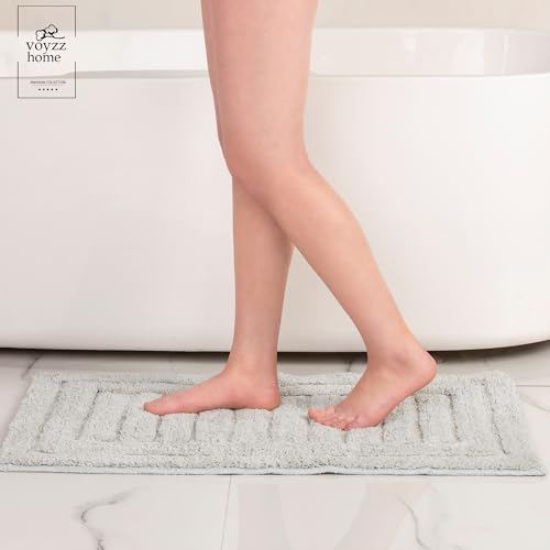 voyzz home Luxurious 100% Cotton Bath Rug Mat - Featuring Ultra-Soft Plushness, Non-Slip Design, Super Water Absorbent and Machine Washable Mats for Bath Floor, Tub and Shower, 17"x24" Striped Grey - color: Grey Striped Single 17x24