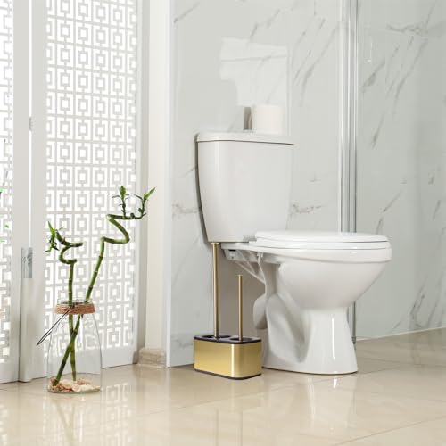 Blue Donuts Toilet Brush and Plunger Set with Holder, Sleek Minimalist Modern Gold Bathroom Accessories Toilet Plunger and Toilet Bowl Brush Combo - color: Gold