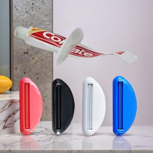 4Pcs Toothpaste Tube Squeezer Quad Pack - Suitable for Travel & Home Use Red+White+Black+Blue