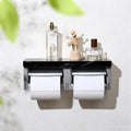 Matte Black Marble Twin Toilet Paper Holder, Modern Silver Wall Mount Dual Toilet Paper Holder with Phone Shelf, Slim Marble Toilet Paper Dispenser - color: Marble Black&silver, size: Full