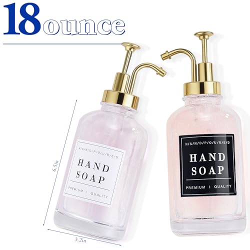 Dish and Hand Soap Dispenser for Kitchen,Glass Soap Dispenser with Pump,Tray,Funnel, Set of 2 Countertop Soap and Lotion Dispenser for Bathroom,Shower,500ml/16.9oz, - color: Ks-5010-34y-2g