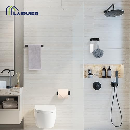 3 Pieces Matte Black Bathroom Hardware Accessories Set,SUS304 Stainless Steel Towel Holder Set Towel Holder Robe Hook Toilet Paper Holder Wall Mounted - color: Matte Black