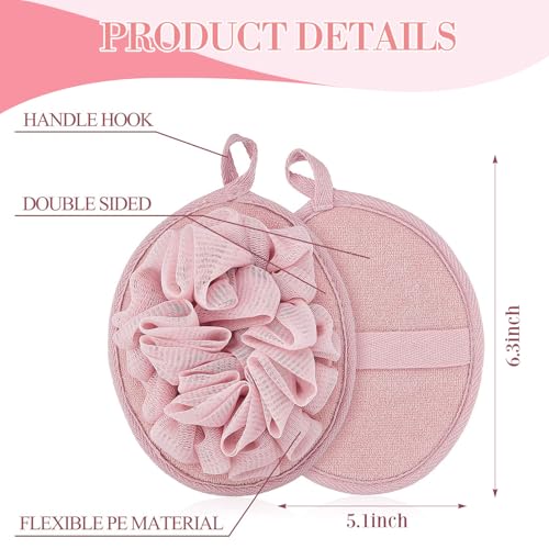 Boao 6 Pcs Bath Shower Pouf Sponge Mesh Pouf Shower Ball Exfoliating Body Sponge Pad Scrubber Glove with Flower Bath Ball (Green,Light Pink) - style: Green,Light Pink