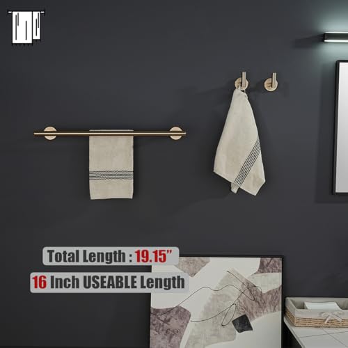 JQK Double Towel Bar Champagne Bronze, 19 Inch 304 Stainless Steel Thicken 0.8mm Towel Rack Bathroom, Towel Holder Wall Mount, Useable Length 16 Inch, TB100L16-CB - color: Champagne Bronze, size: 19 Inch
