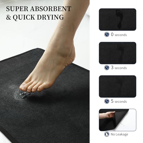 YIHOUSE Black Bathroom Rugs Sets 2 Piece, Quick Dry Thin Bath Mat, Non Slip Absorbent Machine Washable, Bath Rugs for Bathtub Sink Home Decor (17"x24" + 17"x32") - color: Black, size: 17"x24"+17"x32"