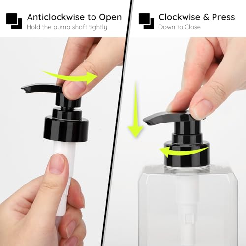 Segbeauty 33.8oz Clear Large Plastic Soap Dispenser Bathroom, 4pcs Large Capacity Refillable Shampoo and Conditioner Dispenser, 1000ml Body Lotion Bottle, Square Empty Cream Pump Bottles with Labels - color: Clear, style: 4pcs
