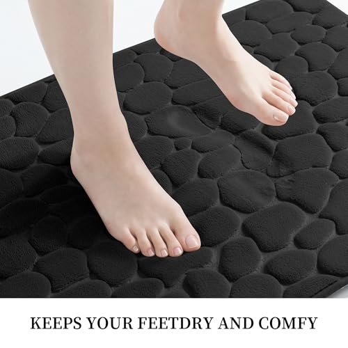 YIHOUSE Memory Foam Runner Rug, Cobblestone Bathroom Runner Rugs Super Water Absorbent Bath Mats for Bathroom Machine Washable Bath Rugs for Hallway Bedroom Laundry Room(26 x 50,Black) - color: Black Single, size: 26"x50"