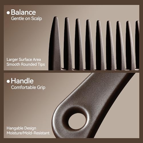 Wide Tooth Comb for Curly Hair with Coffee Ground,Anti-Static Shower Combs for Detangling and Curls Styling, Moisture Resistant Brush for Women, Reduces Breakage & Balances Scalp Oils for Wet/Dry Hair