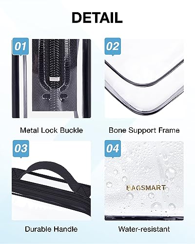 BAGSMART Clear Toiletry Bag, TSA Approved Travel Toiletry Bag Carry On Travel Accessories Bag Airport Airline Quart Size Bags water-resistant Makeup Bag for Women - color: Basic Black-with handle+180° open, size: 3 Pack, Medium