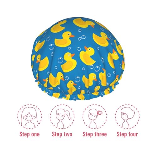 Rubber Ducks Shower Cap For Women Reusable Waterproof Double Layers Bath Cap Hair Protection Elastic Ladies Spa Salon Shower Hat - color: Yellow Rubber Duck