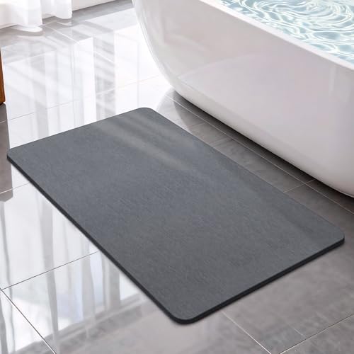 THMINS Dark Gray Stone Bath Mat with Rubber Bottom, 24''x16'' Diatomaceous Earth Shower Mat, Non Slip, Super Absorbent, Self-Quick-Drying, Easy to Clean for Bathroom/Ktichen - color: Darkgray 1 Pack
