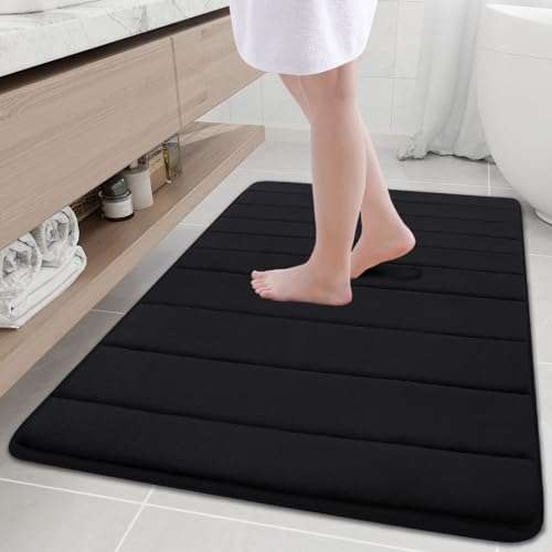 Buganda Memory Foam Bath Mat, 40" x 32", Ultra Soft Bathroom Rugs, Water Absorbent and Machine Washable Bath Rug Runner for Bathroom, Shower, and Tub, Black - color: Black, size: 40" X 32"