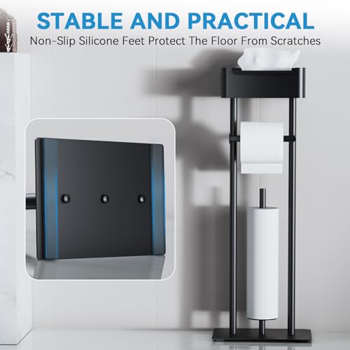 Toilet Paper Holder Free Standing - Toilet Paper Stand with Shelf - Storage for 4 Rolls- Bathroom Organizers, No Drill, for Large Toilet Rolls, 29.7 inch*12.6 inch (Matte Black) - color: Black
