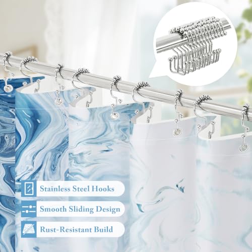 MitoVilla 3 in 1 Extra Long Blue Marble Shower Curtain Set-72 W x 84 H, Modern Ripple Shower Curtain and Waterproof Fabric PEVA Liner Set with 12 Stainless Steel Hooks - color: 3 in 1 - Blue, size: 72"W x 84"L (Pack of 1)