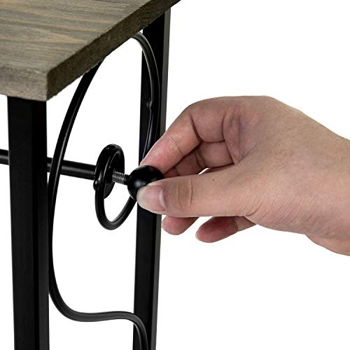 MyGift Toilet Paper Roll Holder Stand and Magazine Organizer Rack with Gray Solid Wood Display Shelf, Freestanding Bathroom Storage, Scrollwork Black Metal - color: Gray