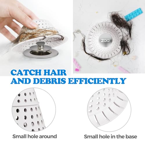 zaa Bathtub Drain Hair Catcher, Premium Silicone Collapsible 2 Pack Drain Protector for Pop-Up and Regular Drains of Shower, Bathtub, Tub, Bathroom, Sink, White - color: White