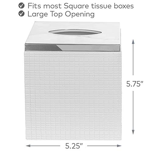 Estella White Square Resin Tissue Box Cover with Silver Top - style: Square Tissue Box