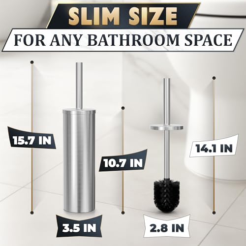 Stainless Steel Toilet Brush and Holder Set, Splash Guard (Silver) | Toilet Bowl Brush and Holder, Removable Inner Bowl, Dense Bristles, Long Handle, Scratch Resistant, for Modern Bathrooms - color: Silver
