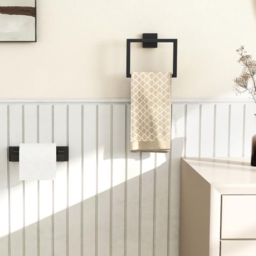 FLE Toilet Paper Holder Wall Mount, Matte Black Bathroom Hardware Set | Stainless Steel Hand Towel Holder Toilet Paper Holder Set, Matte Black Bathroom Accessories Hardware Set