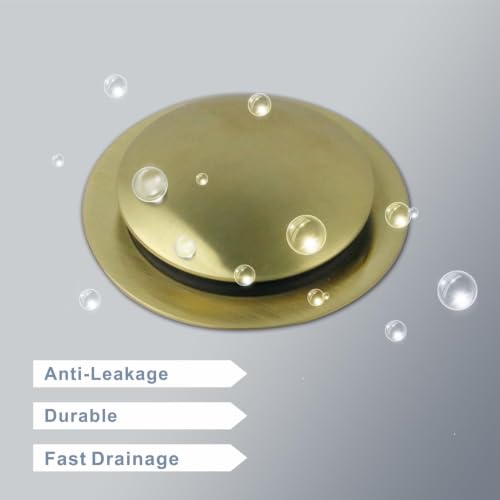 HIDROP Brushed Gold Pop Up Bathtub Stopper, Universal Tub Drain Stopper | Brass Tub Stopper, Fit 1-1/2" and 1-3/8" Tub Drain, Tip Toe Bathtub Drain Stopper, Tub Plug Replacement, EZ Installation - color: Gold