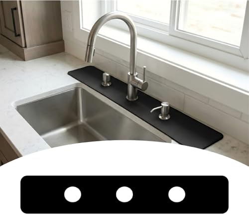 Absorbent Kitchen Sink Faucet Mat for 3-Hole 8" On-Center Faucets, 24"x4" | Fits Sink with Soap Dispenser, Air Gap & Side Sprayer - Cuttable Drip Catcher Splash Guard for Irregular & 3, 4 Hole Sinks - size: 8''On Center 24''L