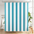AmazerBath Blue Vertical Stripes Shower Curtain, Cute Blue Stripe Bathroom Shower Curtain with 12 Shower Curtain Hooks, Rustic Fabric Blue and White, 72x72 Inches - color: A- Blue Vertical Stripe+12 Metal Hooks, size: 72"W x 72"L (Pack of 1)