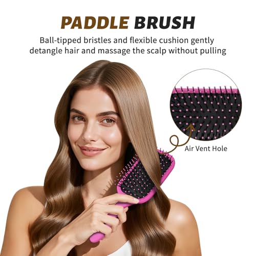 4Pcs Detangling Brush Set for Women - Paddle Brush for Wet or Dry Straight, Long, Thick, Curly, Natural Hair, No More Tangles (Pink) - color: Pink