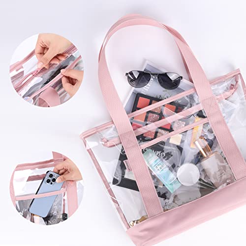 BORMELUN clear tote bag,Purse handle with zipper for work plastic transparent see through women - color: Pink