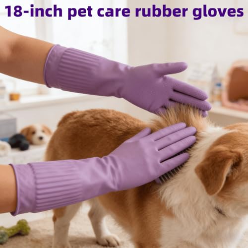 Long Rubber Waterproof Latex Household Cleaning 18inch Gloves Red Long Sleeved Heavy-duty Reusable 2Pair - color: Purple, size: Medium