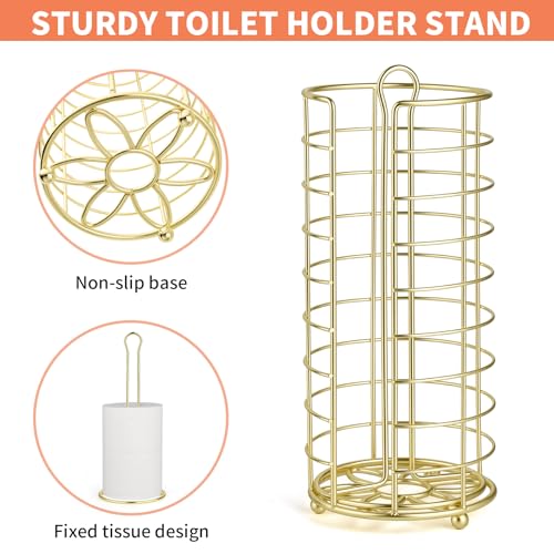 Toilet Paper Holder Stand - Freestanding Toilet Paper Storage,Gold Bathroom Organizer,3 Mega Roll Toilet Paper Roll Holder for Under Sink, Vanity, Cabinet Shelf (Gold) - color: Gold