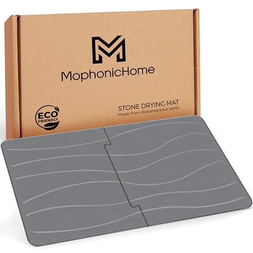 MOPHONICHOME Extra Large Stone Bath Mat 32 x 20 inches - Diatomaceous Earth Bathroom Stone Mat, Non Slip Quick Dry Diatomite Bathroom Rug, Absorbent, Modern Design, Easy to Clean, Dark Gray - color: Extra Large Dark Gray