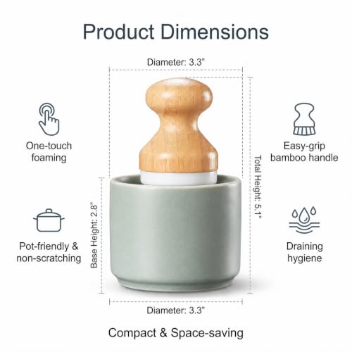 ONEMORE Bamboo Dish Brush with Ceramic Foaming Base, Kitchen Sink Scrub Brush Set with Spring and Mesh Insert, Wooden Handle Dishwashing Brush for Pots Pans Plates Bowls, Light Green - color: Light Green