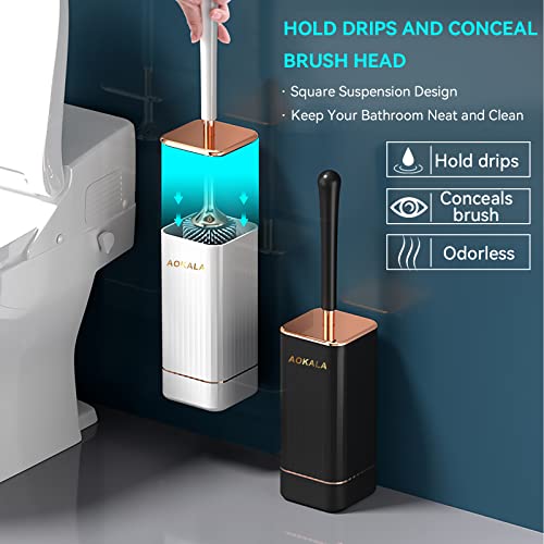 Toilet Brush and Holder, Elegant 2 Pack Silicone Toilet Bowl Brush Set with Ergonomic Long Handle, Modern Bathroom Decor Cleaning Accessories, Durable, Deep Cleaning - Black & White