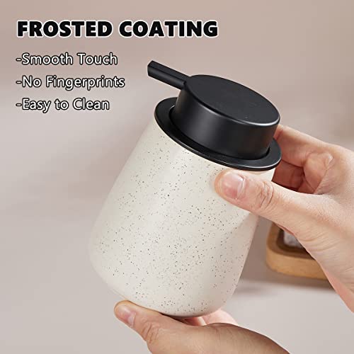 12Oz Hand Soap Dispenser Set - 2 Pack Ceramic Foam Soap Dispenser Set with Easy-to-Press Black Pump, Refillable Mordern Foaming Dish Soap Dispensers for Bathroom & Kitchen (Beige, Foam Pump) - color: Beige Foaming Dispenser