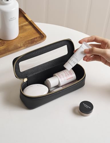 Popvibe Makeup Brush Travel Case Slim Makeup Bag for Women Clear Cosmetic Bag Cute Makeup Case Black Toiletry Bag for Traveling Transparent Car Makeup Bag Aesthetic Makeup Brush Bag - color: Black, style: Slim Sleek
