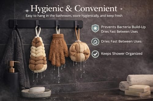 Ja'Kdrs Loofah and Exfoliating Glove Set, 2 Piece Bath Sponge Set (Brown & White) - color: Brown & White