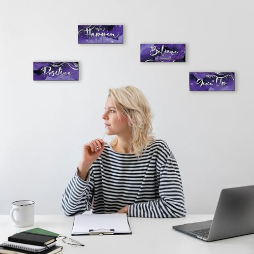 4 Piece Purple And Silver Bathroom Decor Motivational Silver Wall Art Abstract Women’s Office Decor Inspirational Wooden Signs Purple Bathroom Accessories for Home Bedroom Office 10X4 Inch - color: Purple