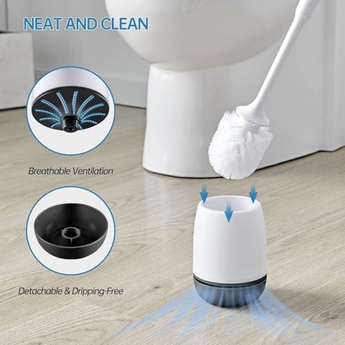 Toilet Brush, Toilet Bowl Brush and Holder Set for Bathroom, Toilet Cleaning Scrubber Brush for Bathroom for Deep Cleaning with Stiff Plastic Bristle, Ventilated Holder, Wall Mount Hook (White Head) - color: White Head