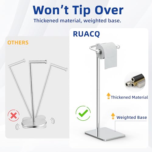 RUACQ Toilet Paper Holder Stand, Bathroom Toilet Paper Roll Holder Free Standing, Toilet Tissue Holder Stand with Post Pivoting Design, Stable Weighted Base, SUS304 Stainless Steel (Chrome) - color: Chrome, size: Free Standing