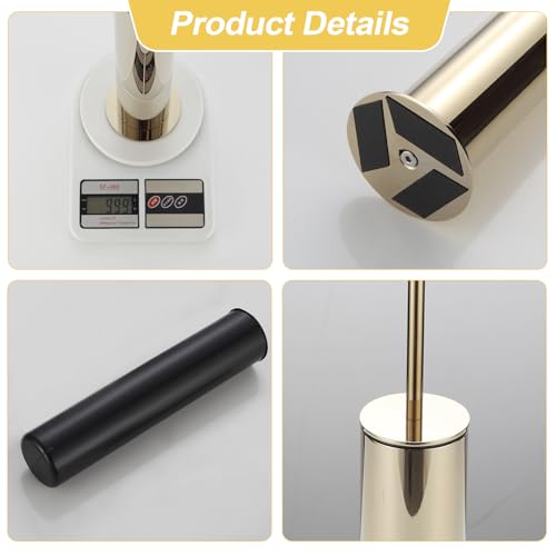 BGL Toilet Brush and Holder Set, Heavy Duty 304 Stainless Steel, Round Base and Long Handle for Bathroom Deep Cleaning, Drip-Proof, Space Saving for Storag, Polished Gold - color: Gold